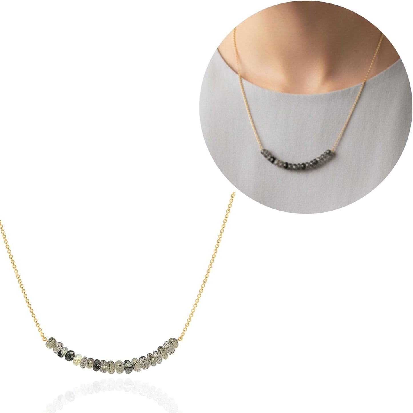 18K Gold Vermeil Beaded Natural Birthstone Bar Necklace Gift