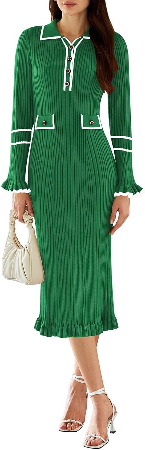 Pink Queen Women's V Neck Bodycon Sweater Dress for Fall Style