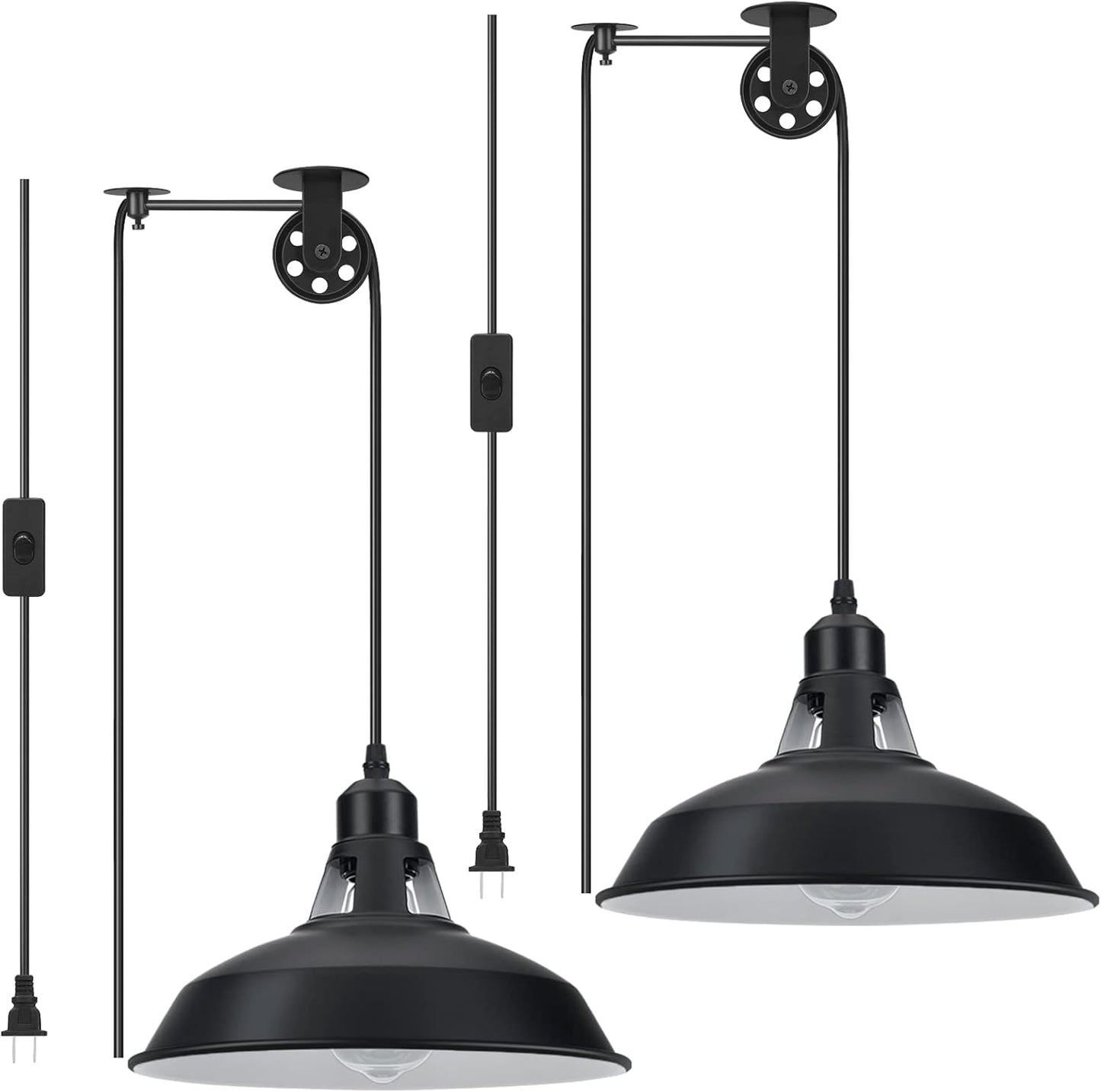 Plug in Pendant Light with Adjustable Pulley for Home Decor