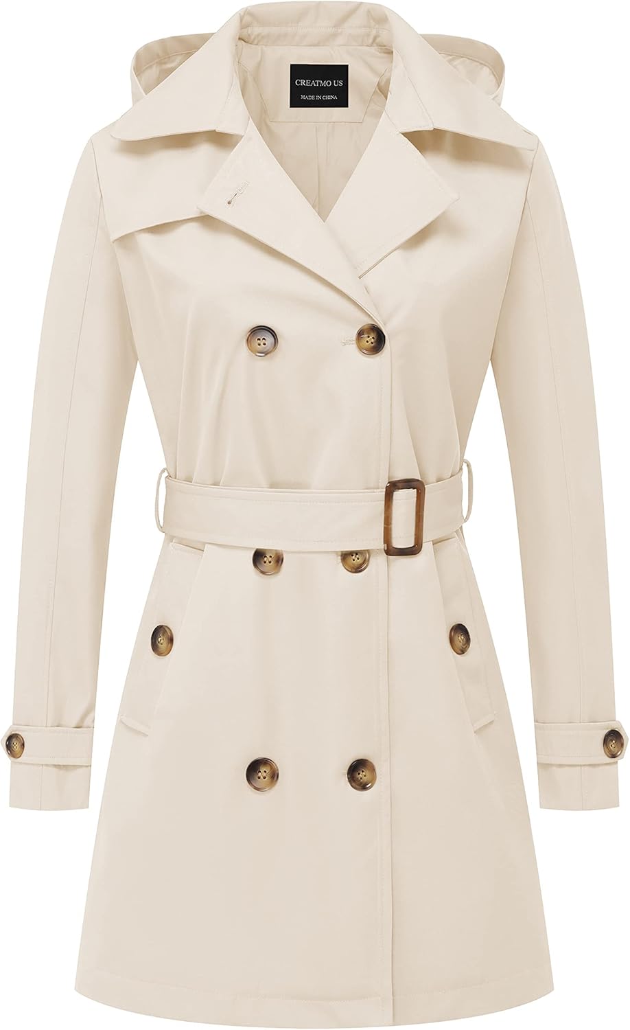 CREATMO US Women's Trench Coat - Classic Double-Breasted Style