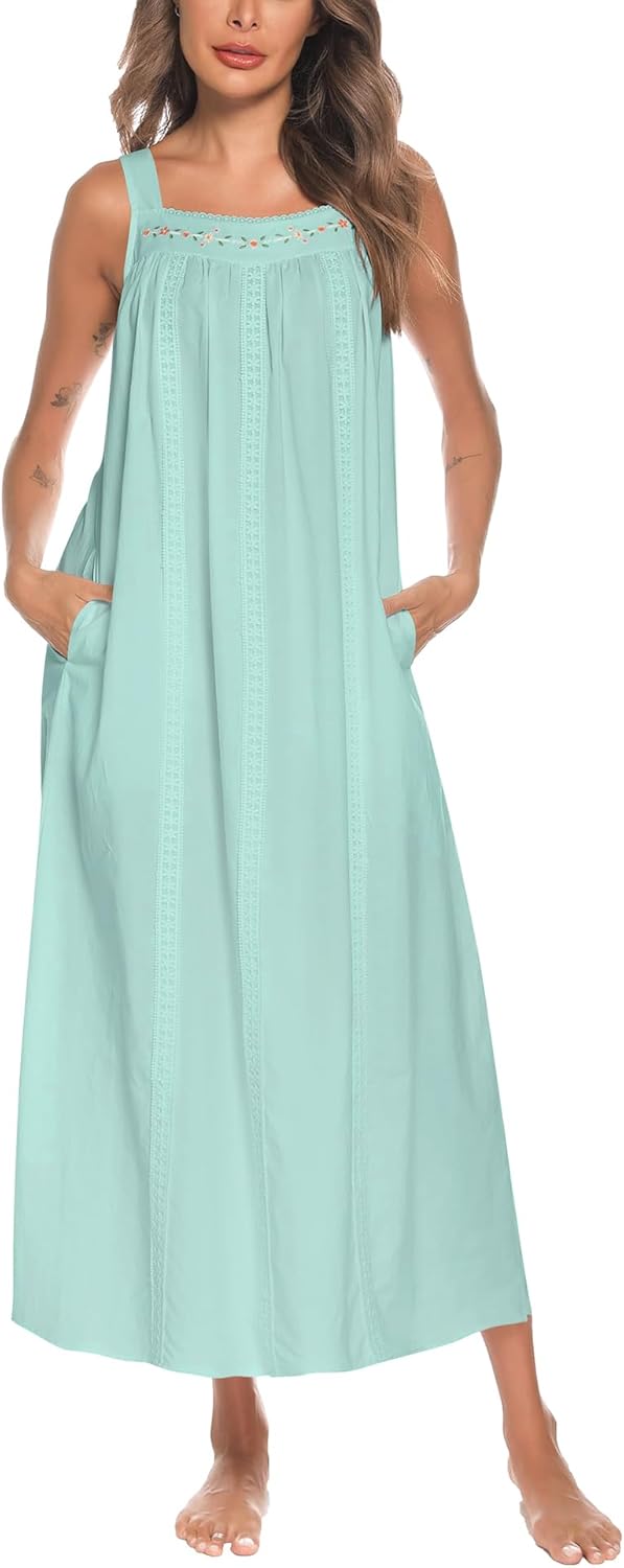 Cotton Nightgowns for Women with Pockets - YOZLY Vintage Style
