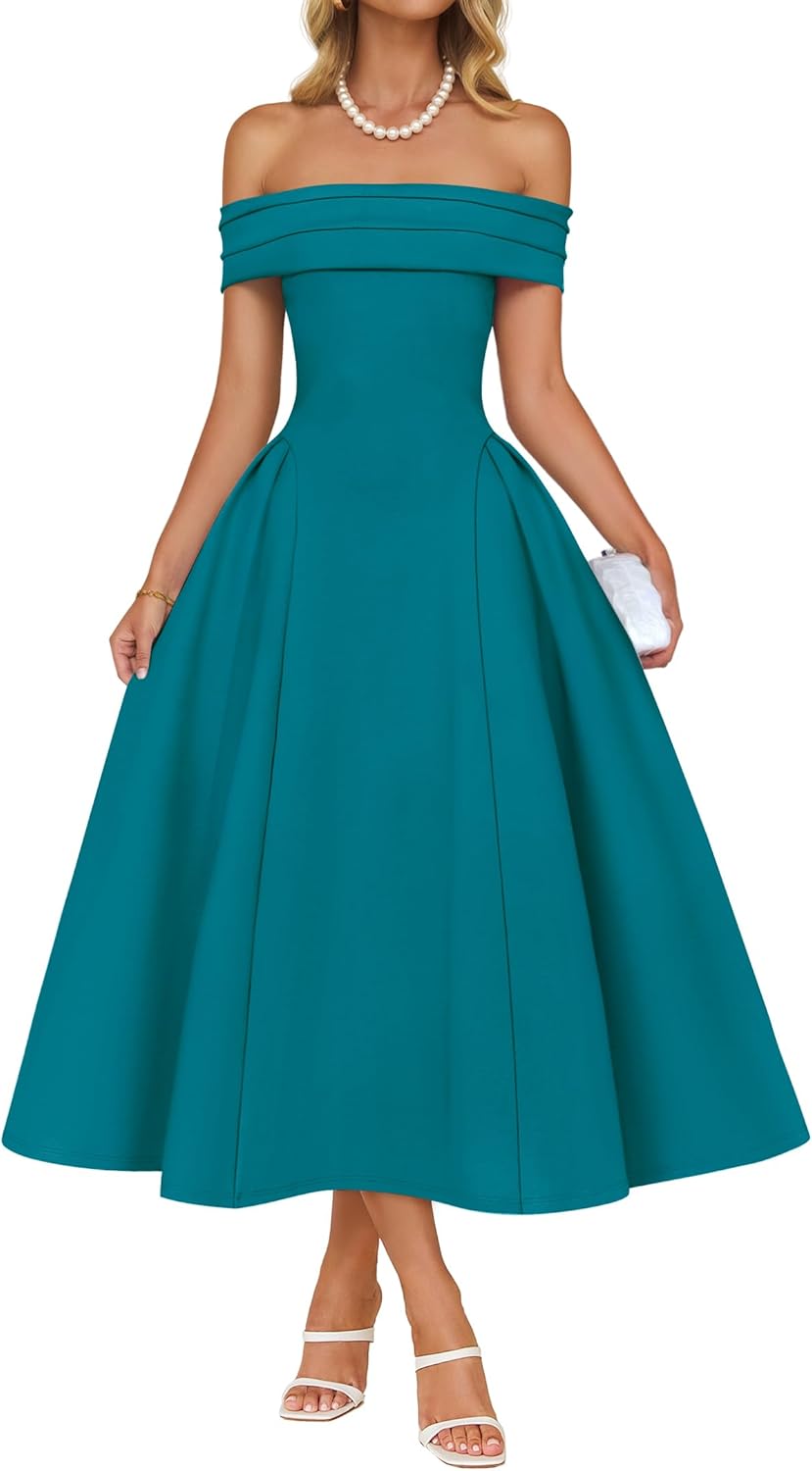 Elegant Off Shoulder Midi Dress for Women's Evening Parties