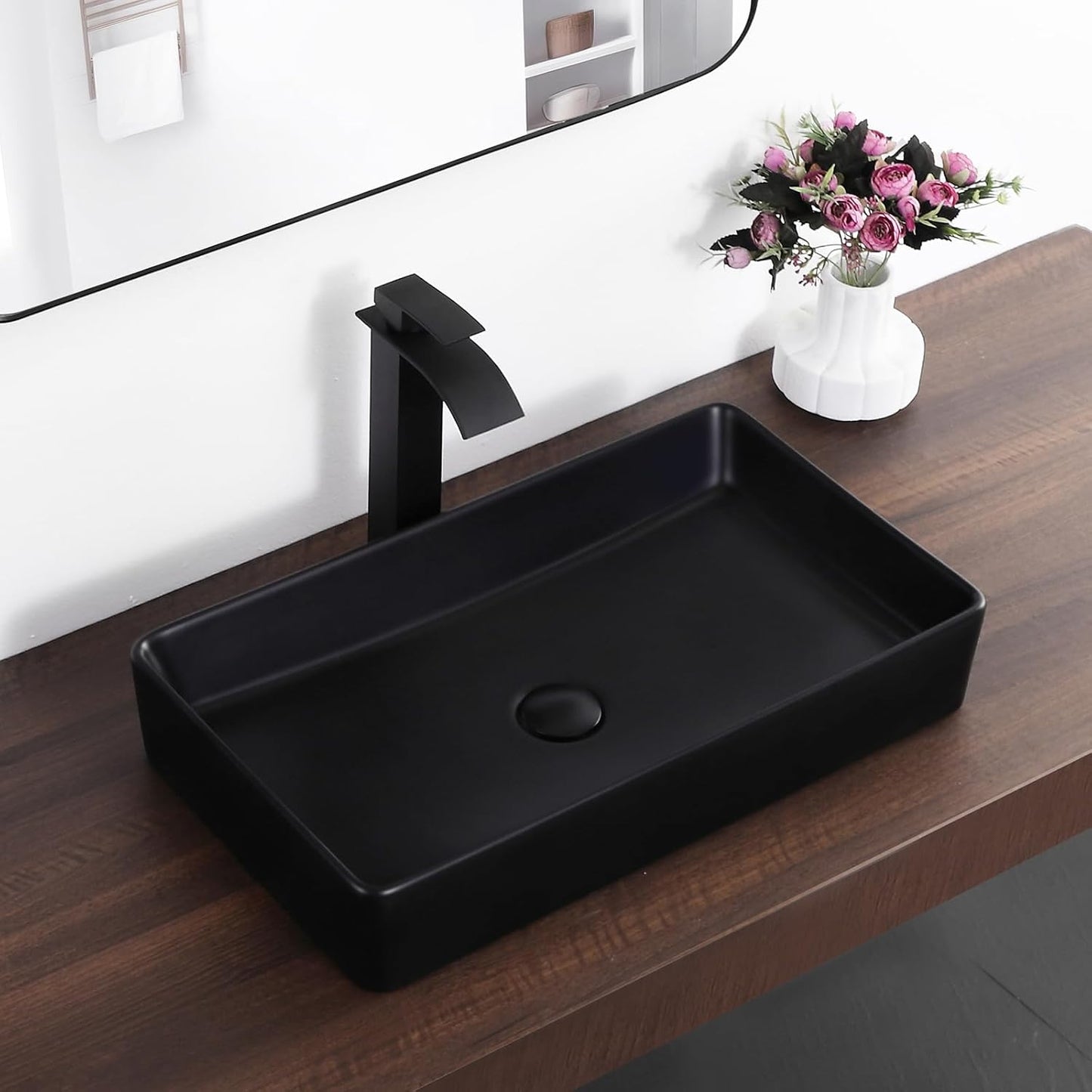 Modern Black Vessel Sink Rectangle 24x14 for Elegant Bathrooms