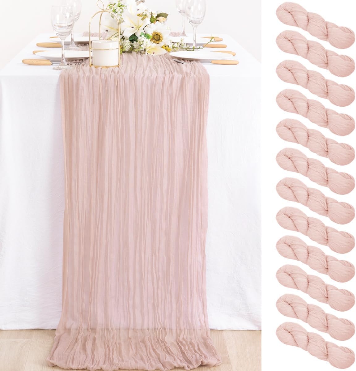 Dusty Pink Cheesecloth Table Runner Set for Elegant Events