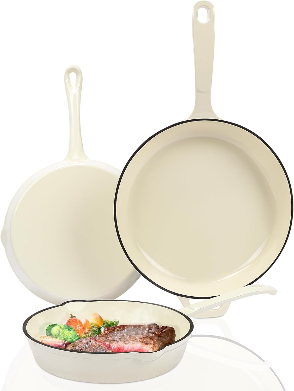 Hisencn Enameled Cast Iron Skillet Set - 3-Piece Fry Pans
