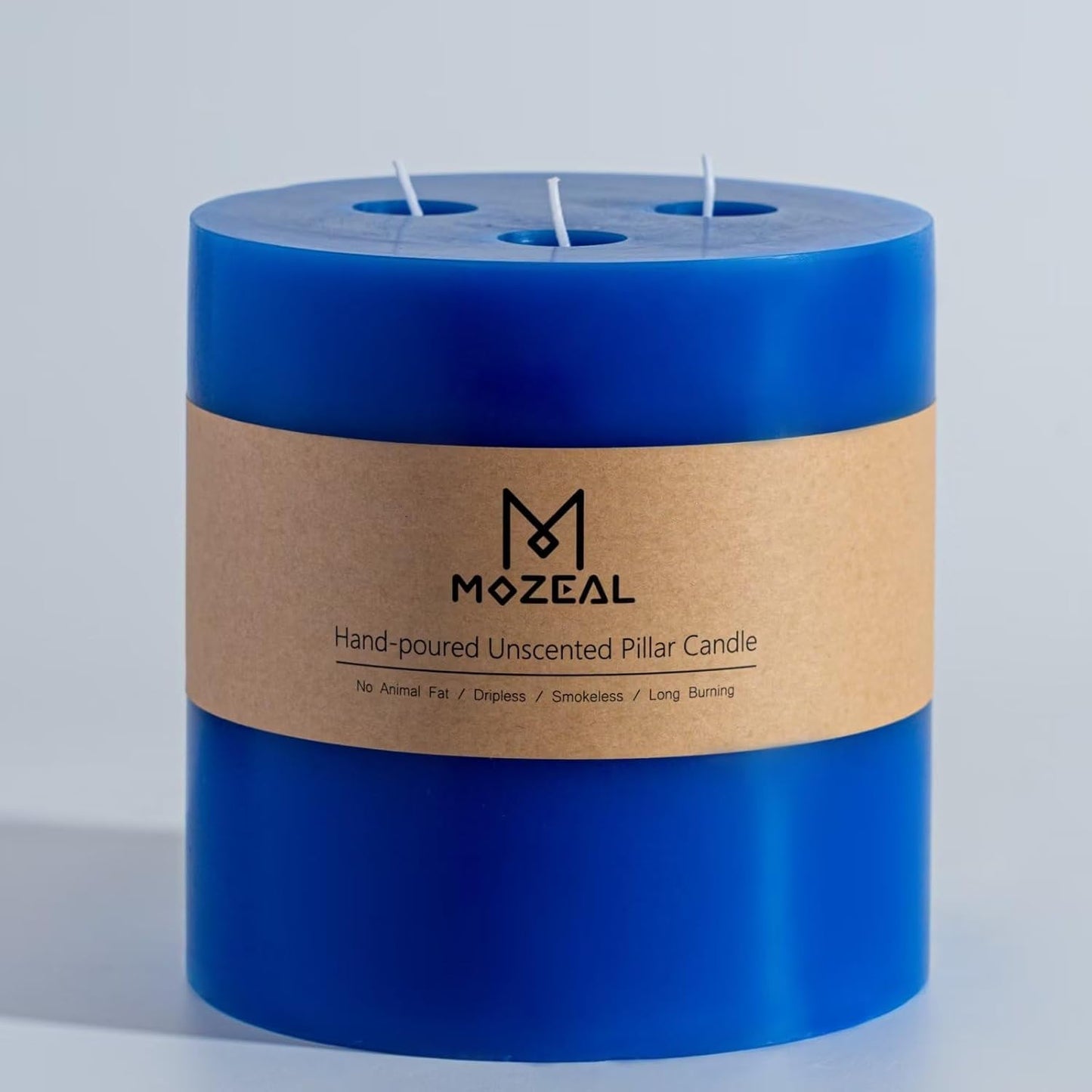 MOZEAL Extra Large 3 Wick Blue Pillar Candle for Home Decor