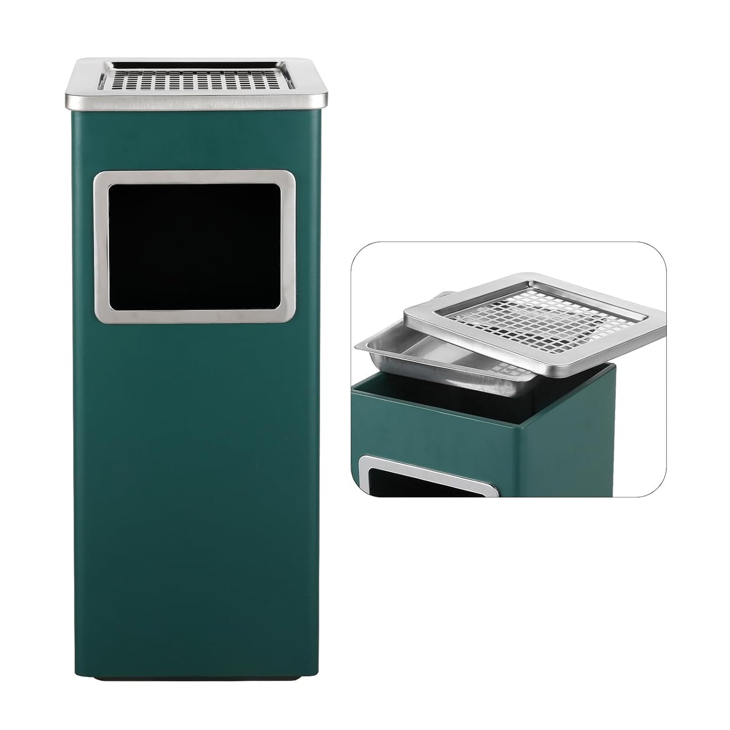 Square Stainless Steel Outdoor Trash Can with Removable Bucket