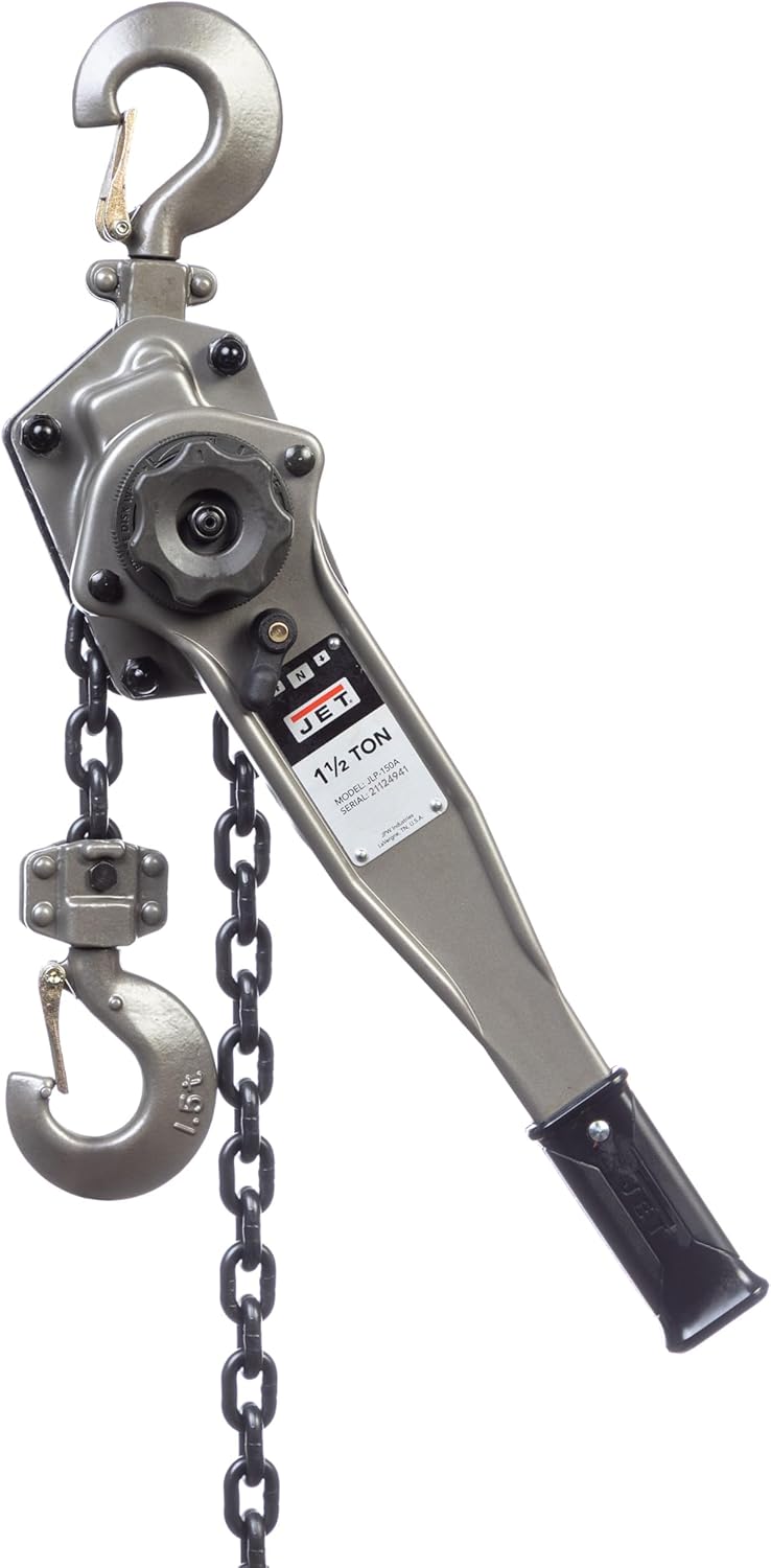 JET 1-1/2 Ton Lever Hoist with 10ft Lift and Shipyard Hooks