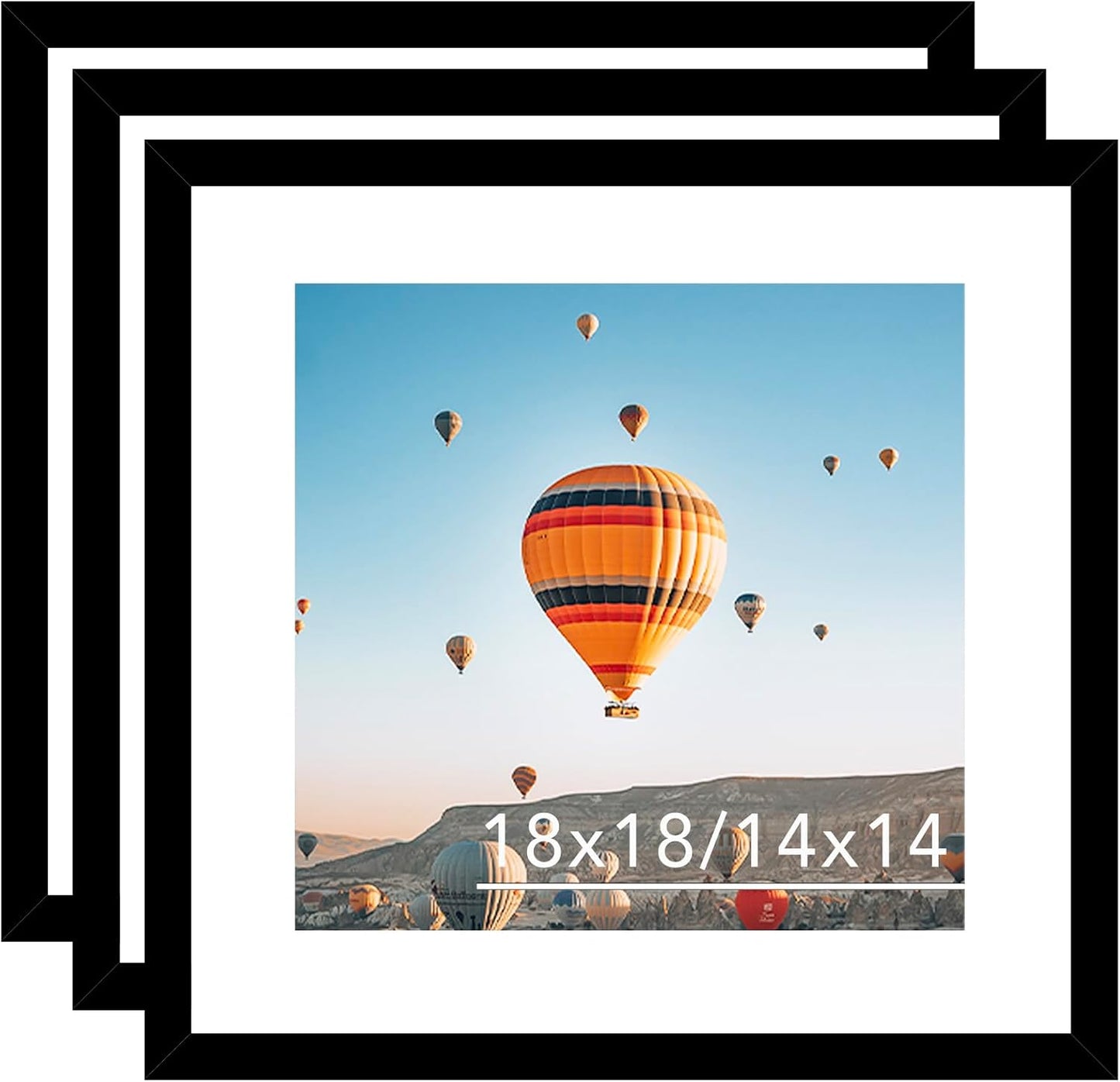 18x18 Picture Frame Set of 3 Black with 14x14 Mat for Display