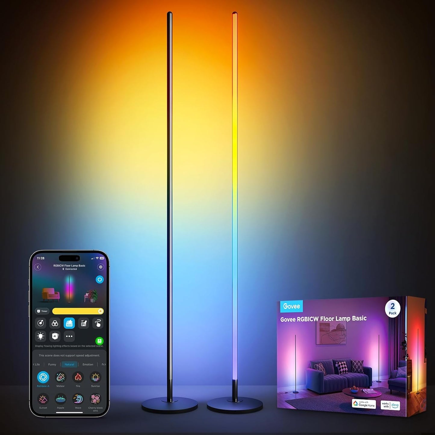 Govee RGBIC Floor Lamp Basic 2-Pack for Smart Home Lighting