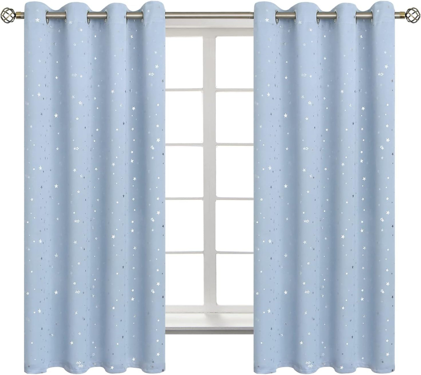 BGment Star Room Darkening Curtains for Kids Bedroom, 52 x 63 in