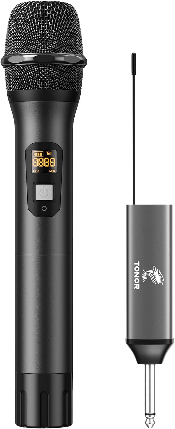 TONOR Metal Wireless Mic System, 200ft Range, Rechargeable Receiver