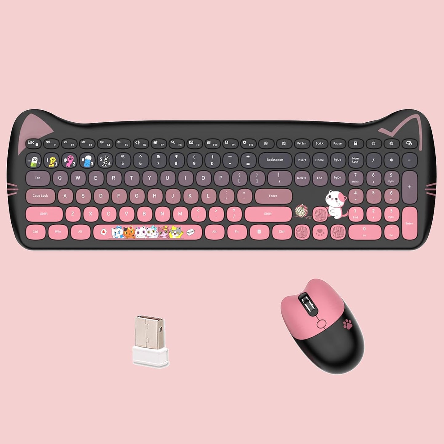 Cute Cat USB Wireless Keyboard and Mouse Combo for PC Users