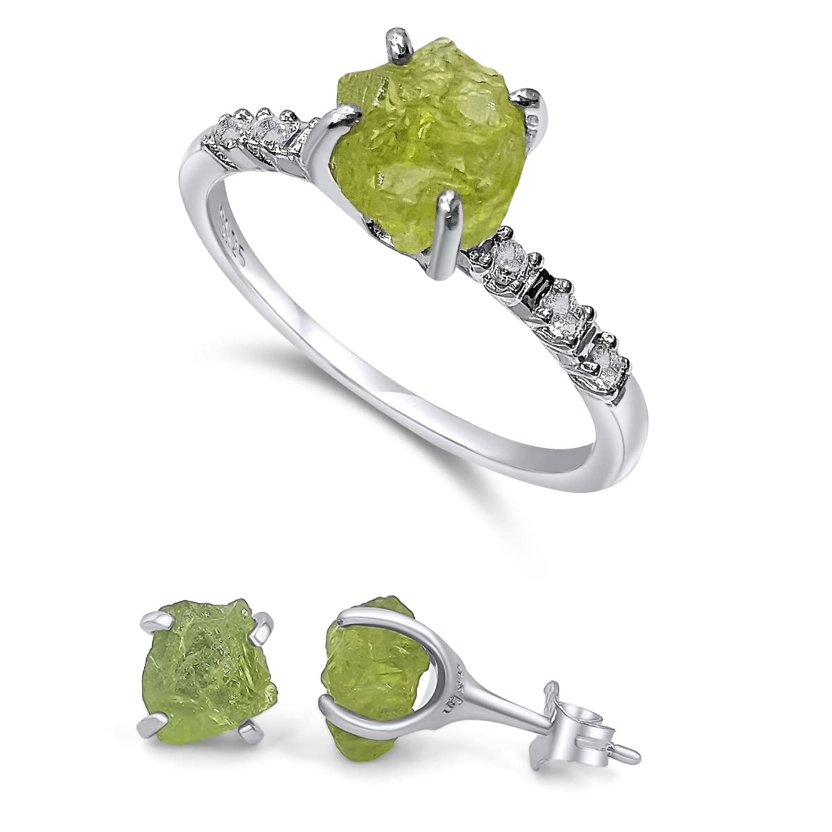 Raw Peridot Stone Jewelry Set by Uniquelan Jewelry