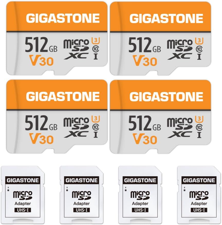 Gigastone 512GB Micro SD 4-Pack - 4K Video Pro