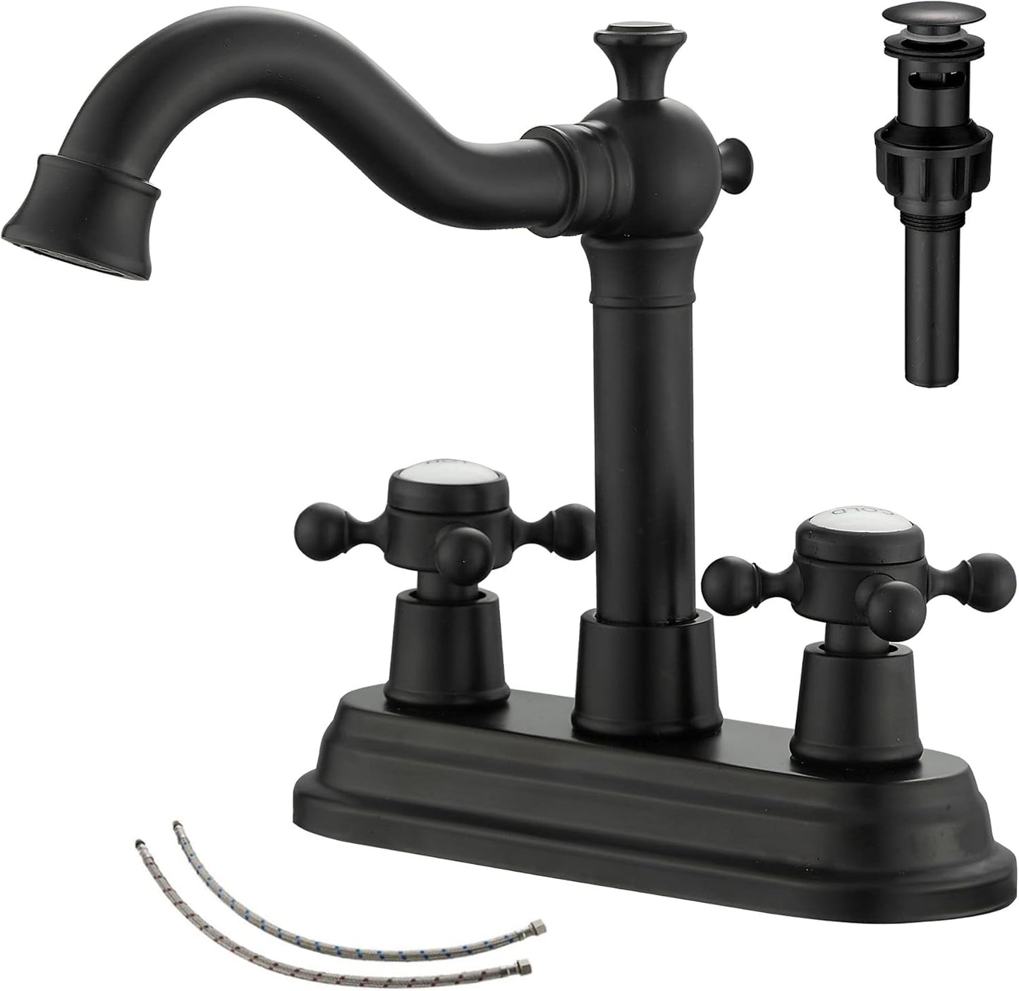 GGStudy Bathroom Faucet Matte Black with 2 Handles and Drain