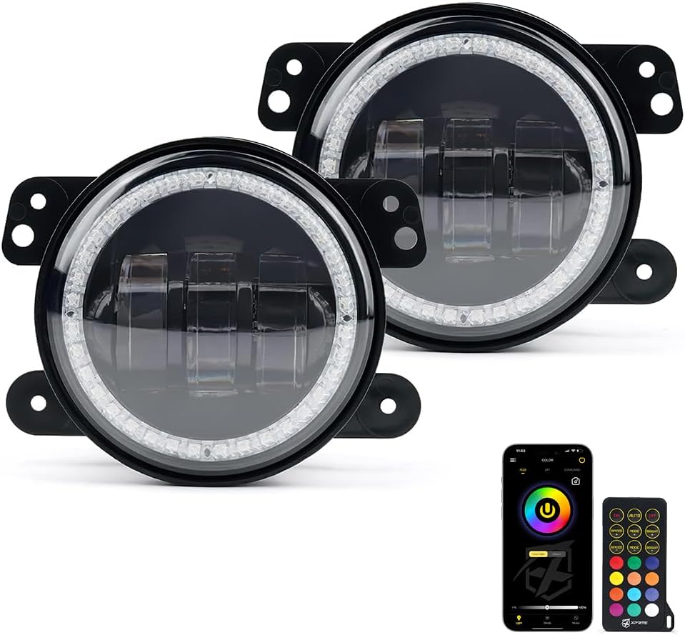 Xprite Fog Lights with RGB Halo for Jeep Wrangler JK 2007-2018