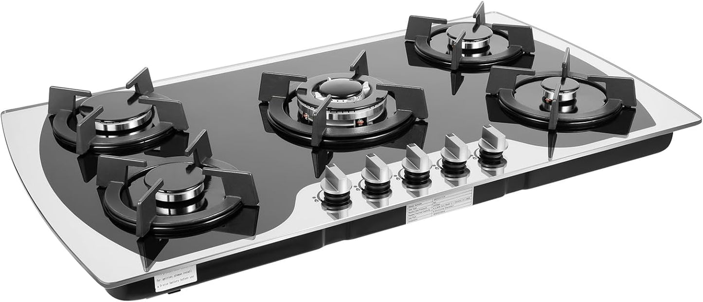 36in Gas Cooktop with 5 High Power Burners for Versatile Cooking