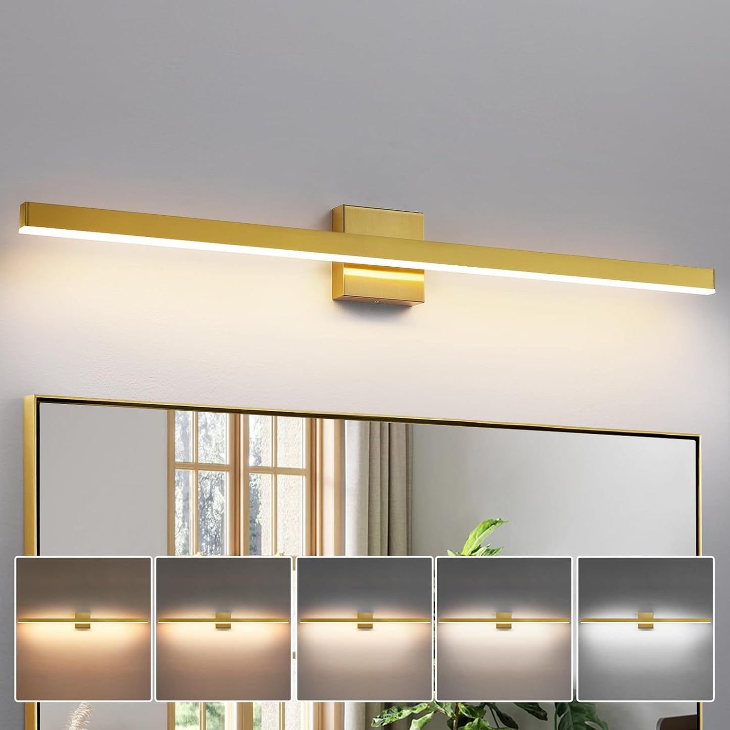 KAISITE Brushed Gold Vanity Light for Modern Bathroom 39 in