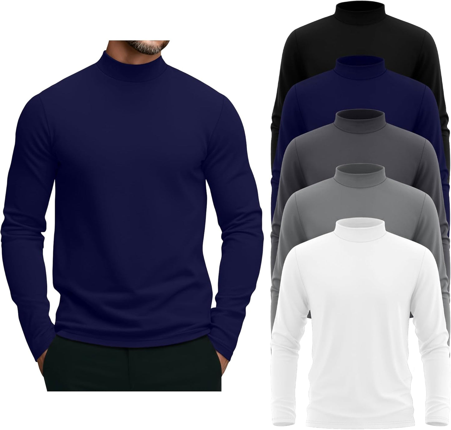 5 Pack Men's Mock Turtleneck Shirts for Casual and Business Wear