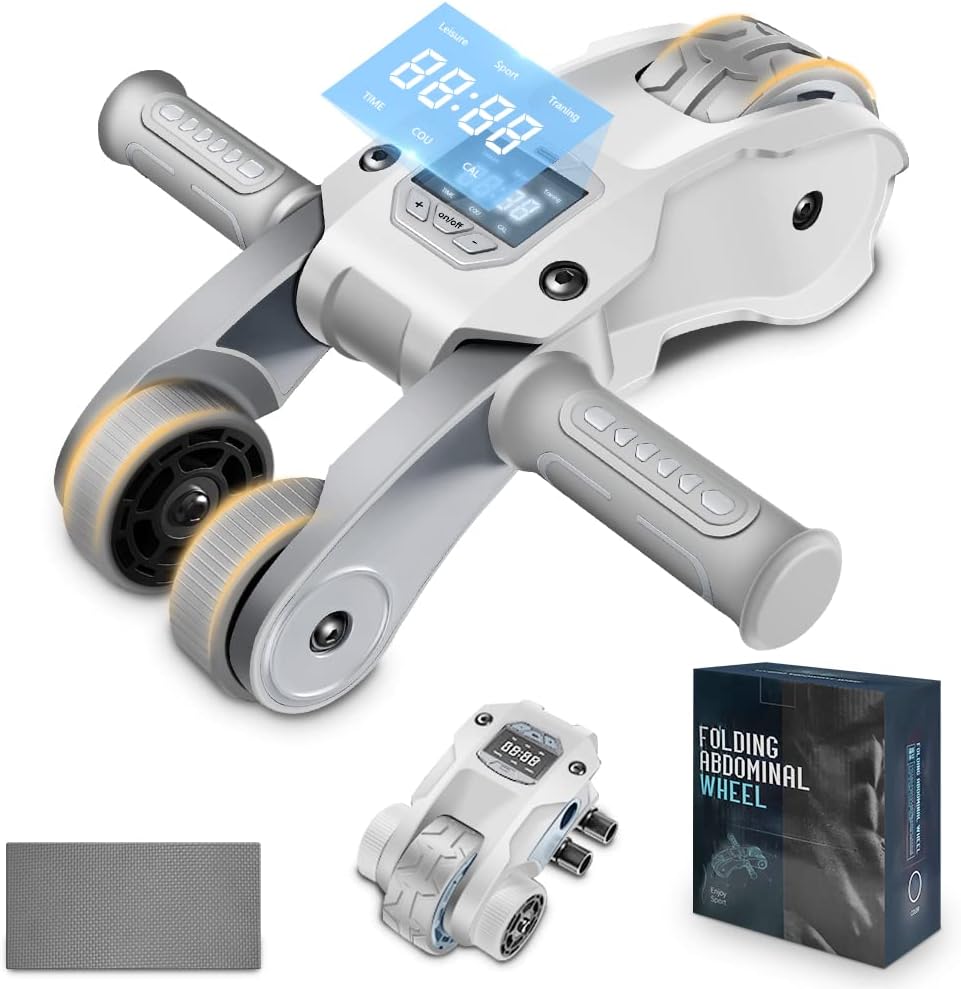Foldable Ab Roller with LCD Display - Core Strength Training