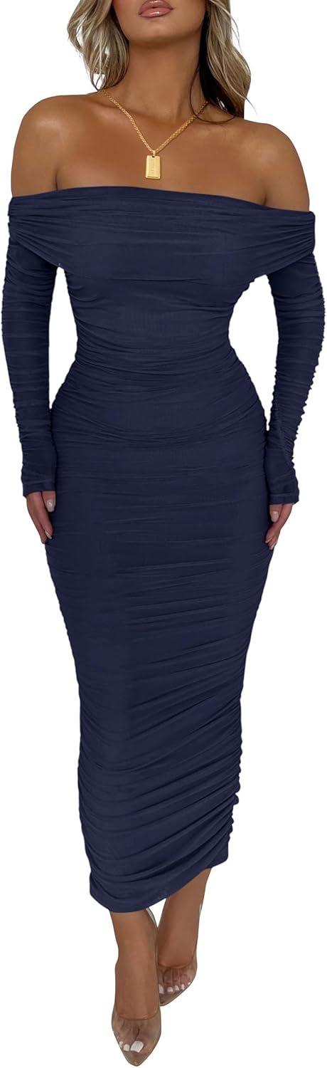 PRETTYGARDEN Women's Off The Shoulder Maxi Dress for Fall