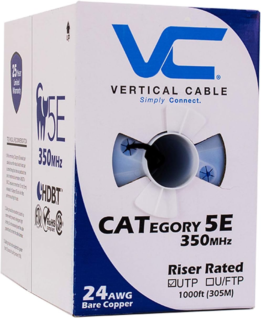 Vertical Cable Cat5e 350 MHz UTP 1000ft Solid Bare Copper