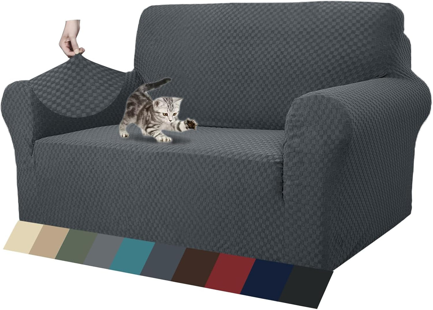 ZNSAYOTX Jacquard Couch Covers for Loveseat - Dark Grey