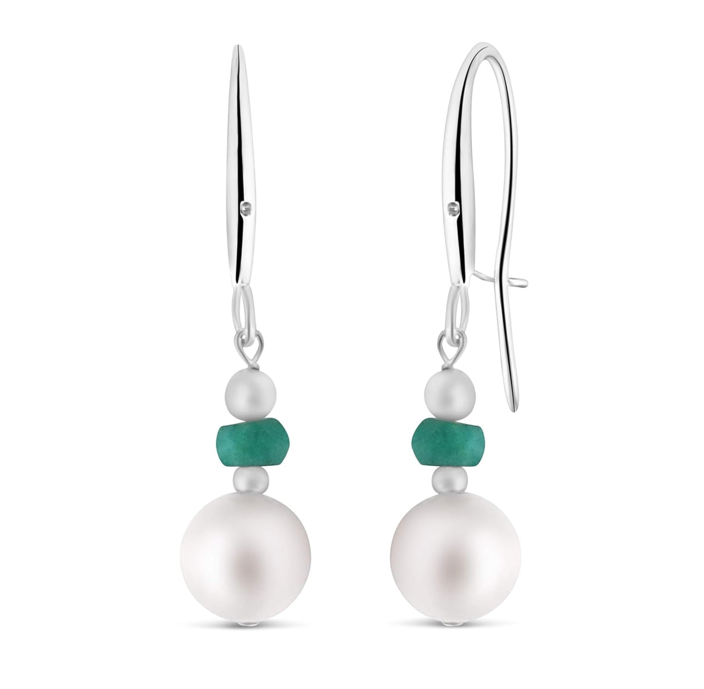 Natural Emerald and Freshwater Pearl Drop Earrings for Birthstones