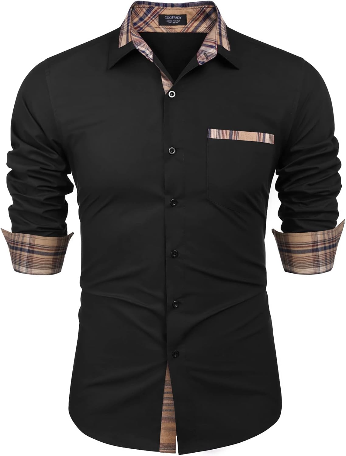 COOFANDY Men's Long Sleeve Dress Shirt with Plaid Collar Style