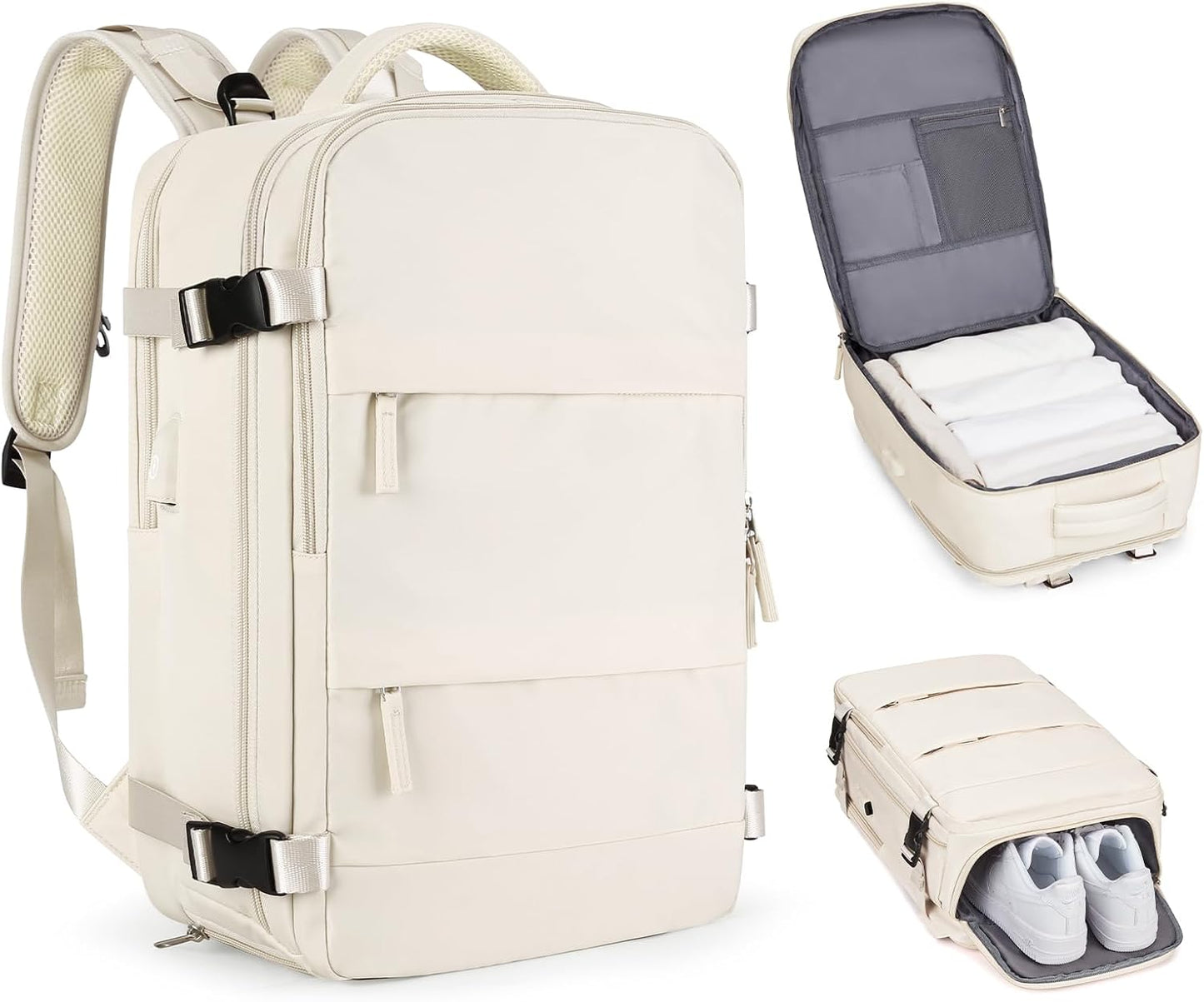 Beige Large Travel Backpack for Men and Women - Airline Approved