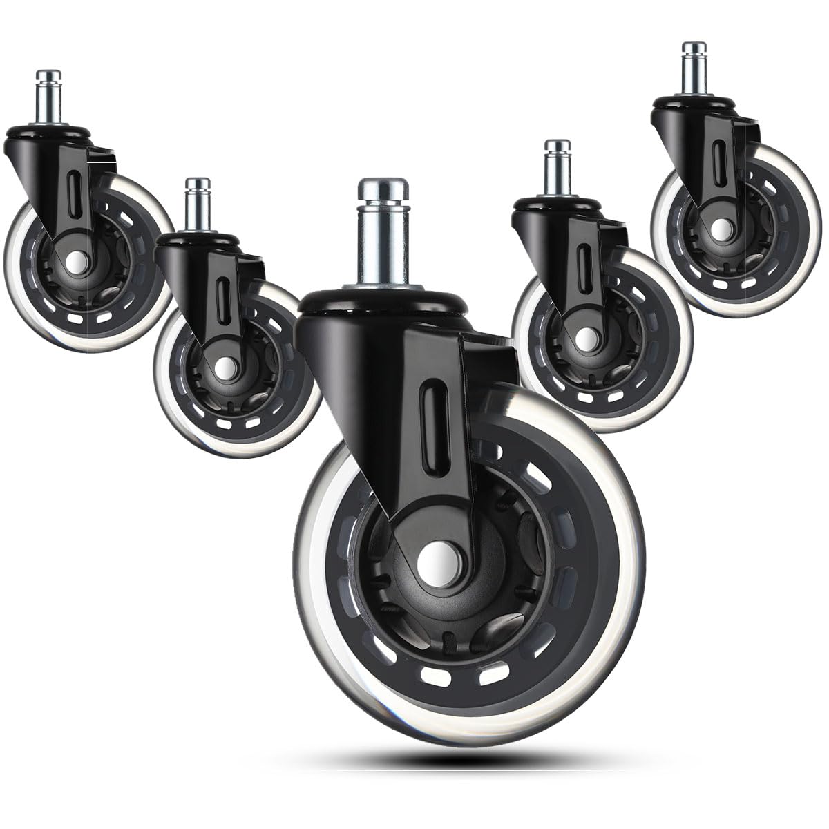 JOYANCE Office Chair Wheels - Set of 5, Scratch-Free & Silent Caster Replacement, Heavy-Duty for Hardwood & Carpets
