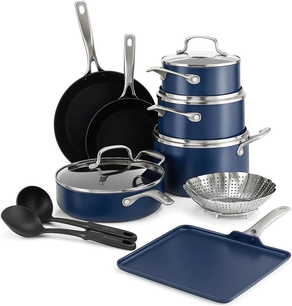 Blue Diamond 14 Piece Nonstick Cookware Set with Griddle Pan