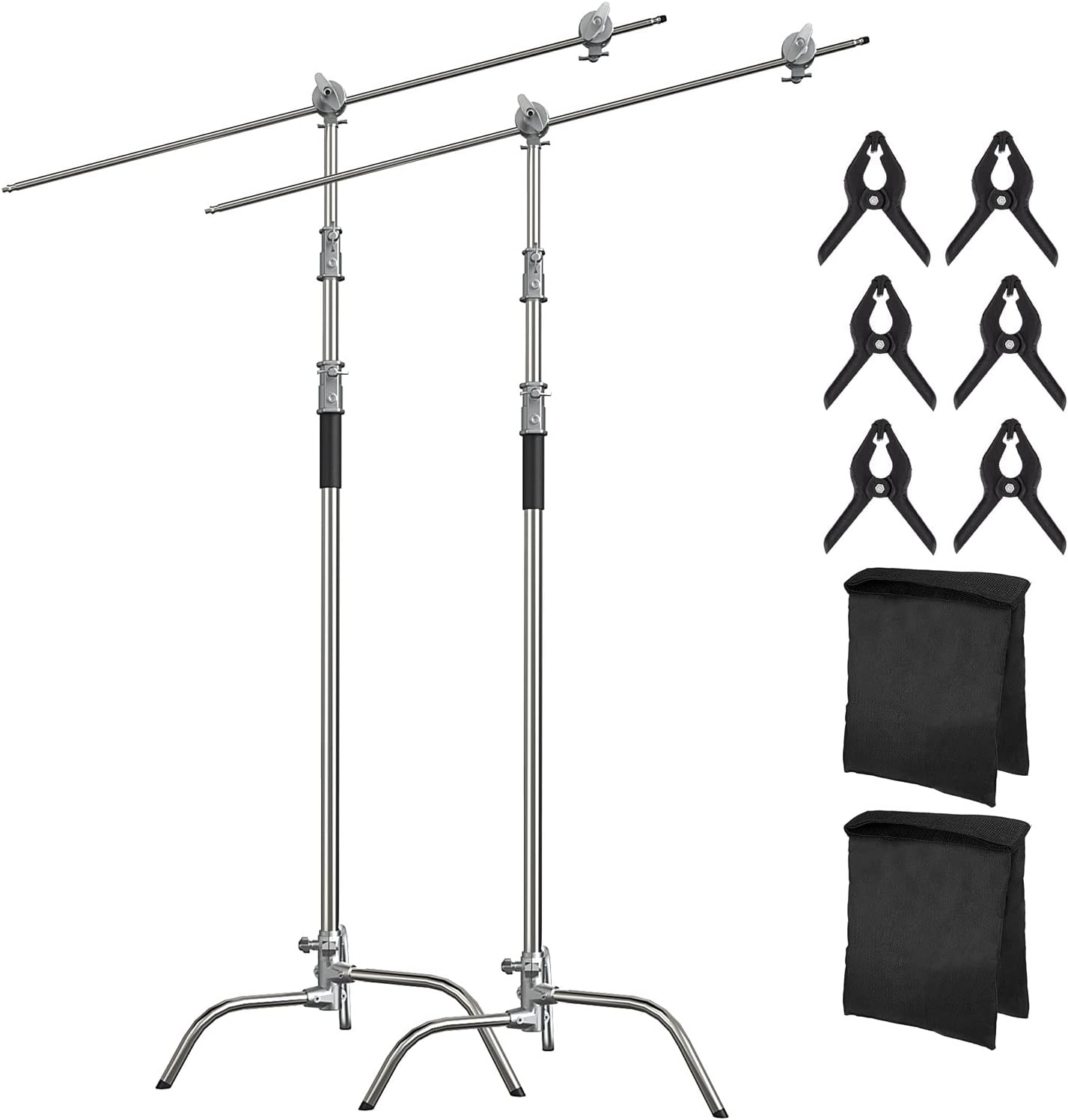 2 Pack Photography C Stand with Boom Arm for Heavy Duty Use
