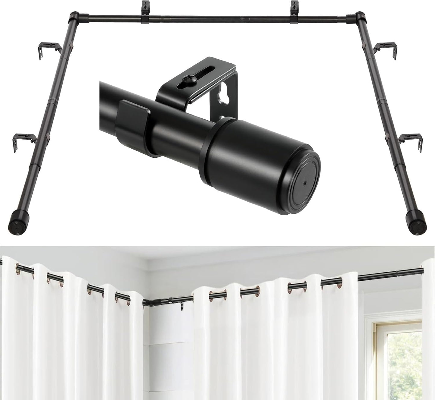 Corner Bay Window Rod Set, Adjustable & Stylish | Anndason