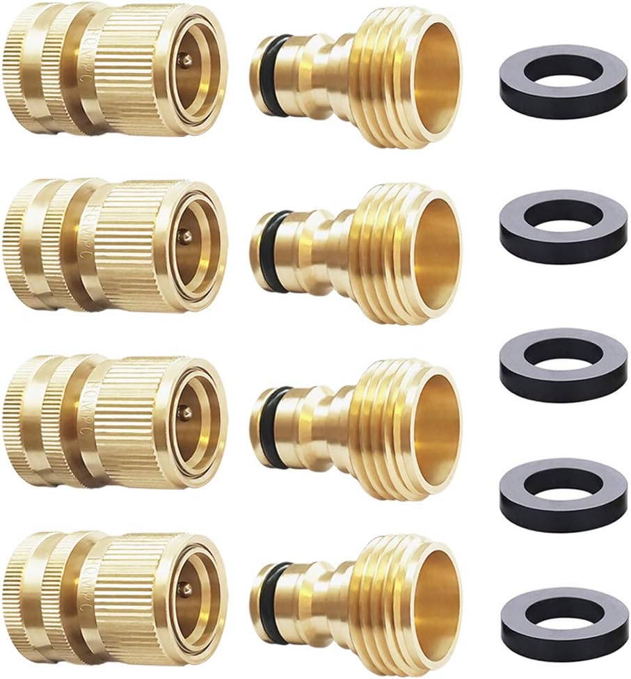HQMPC Garden Hose Quick Connect Solid Brass Connectors Set