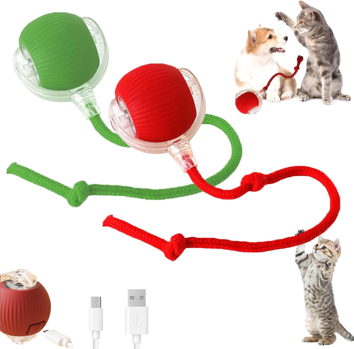 Interactive Automatic Pet Toy Combo: 2PC Rollie Balls