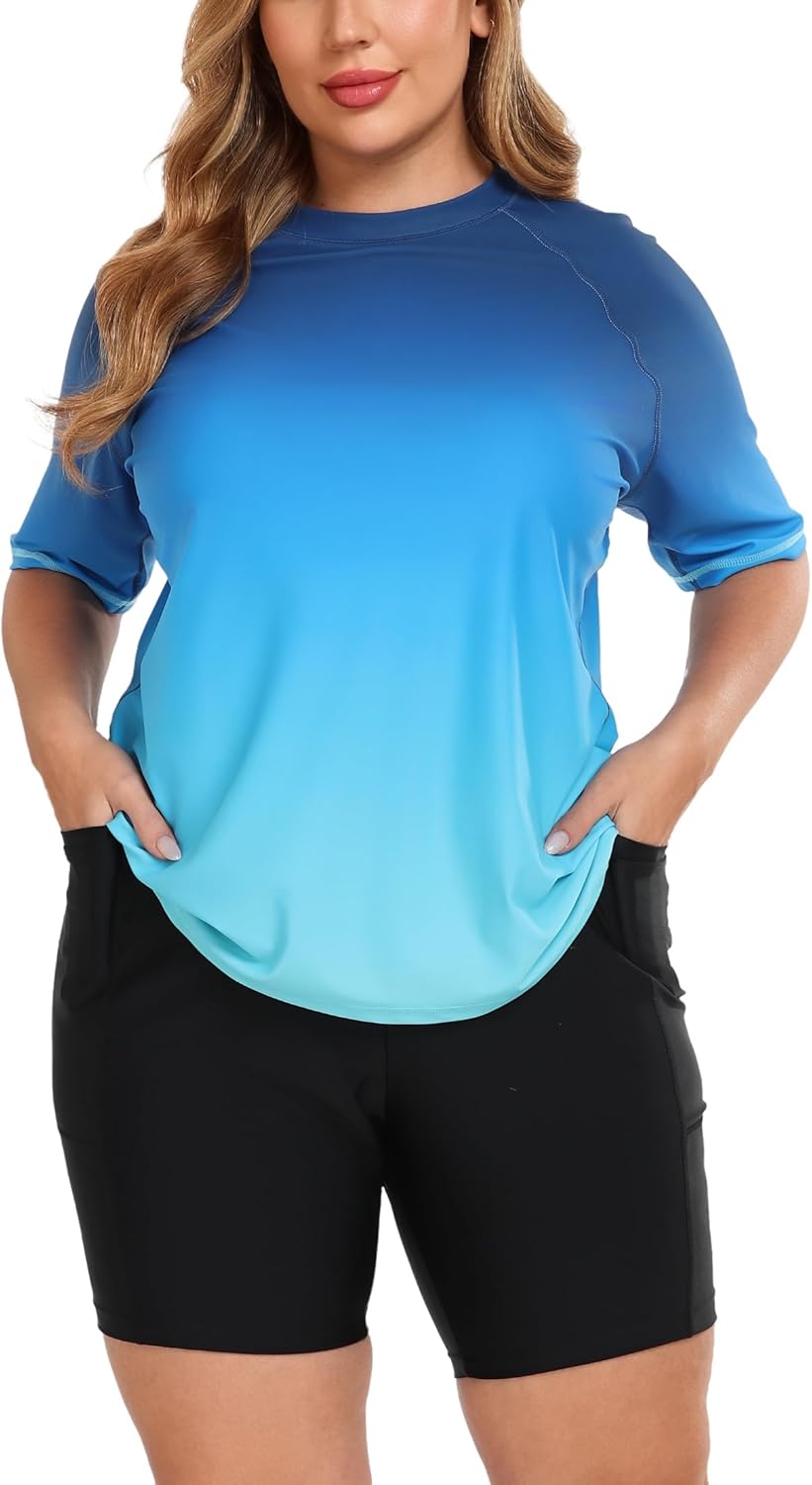 Halcurt Women's Plus Built in Bra Rash Guard Swim Set Review