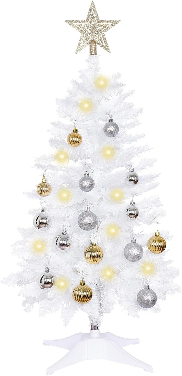 Sunshine White Christmas Tree 3ft with Lights and Ornaments