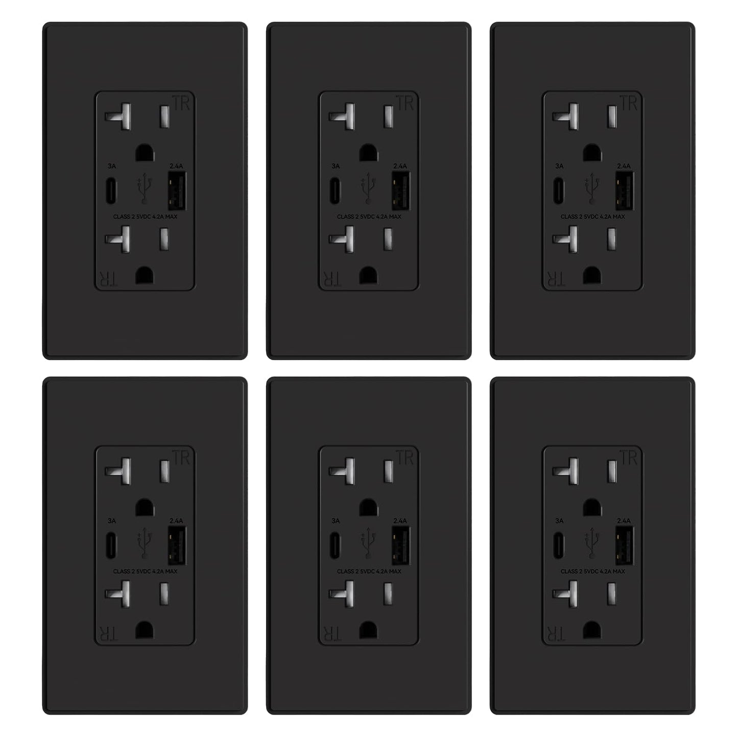 ELEGRP USB Charger Wall Outlet with Type A & C Ports, 6 Pack