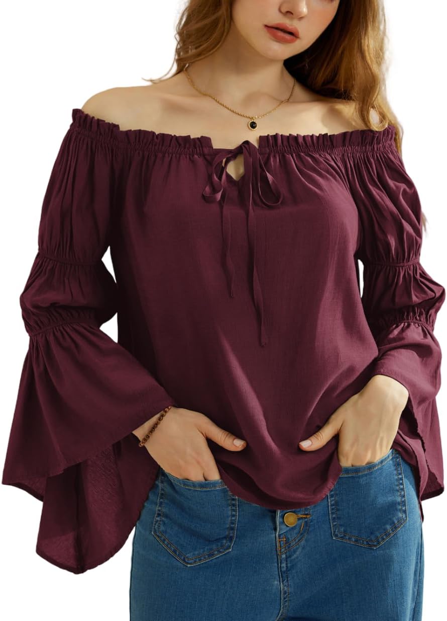 Scarlet Darkness Women Renaissance Off Shoulder Bell Sleeve Top