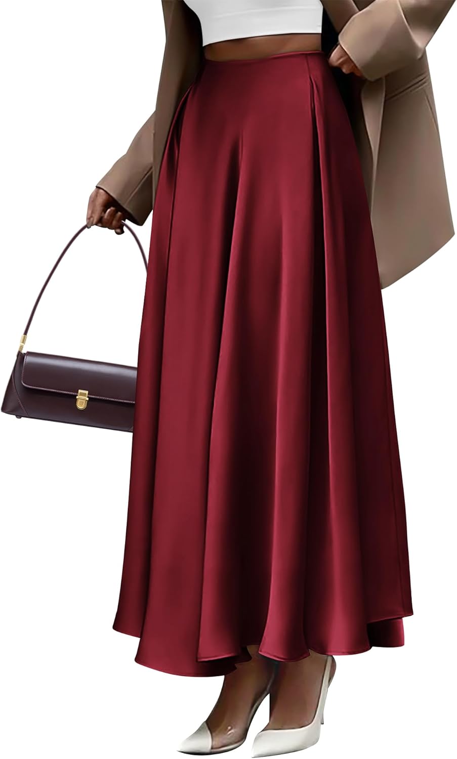 Elegant Satin Flowy A-Line Maxi Skirt for Women Night Out
