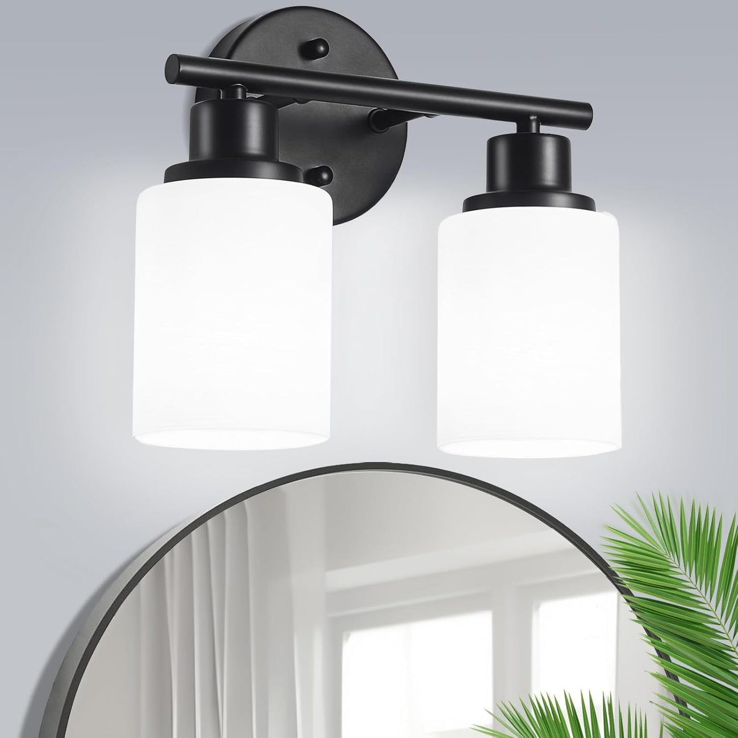 2-Light Vanity Lights with Milky White Glass Shade for Bathroom