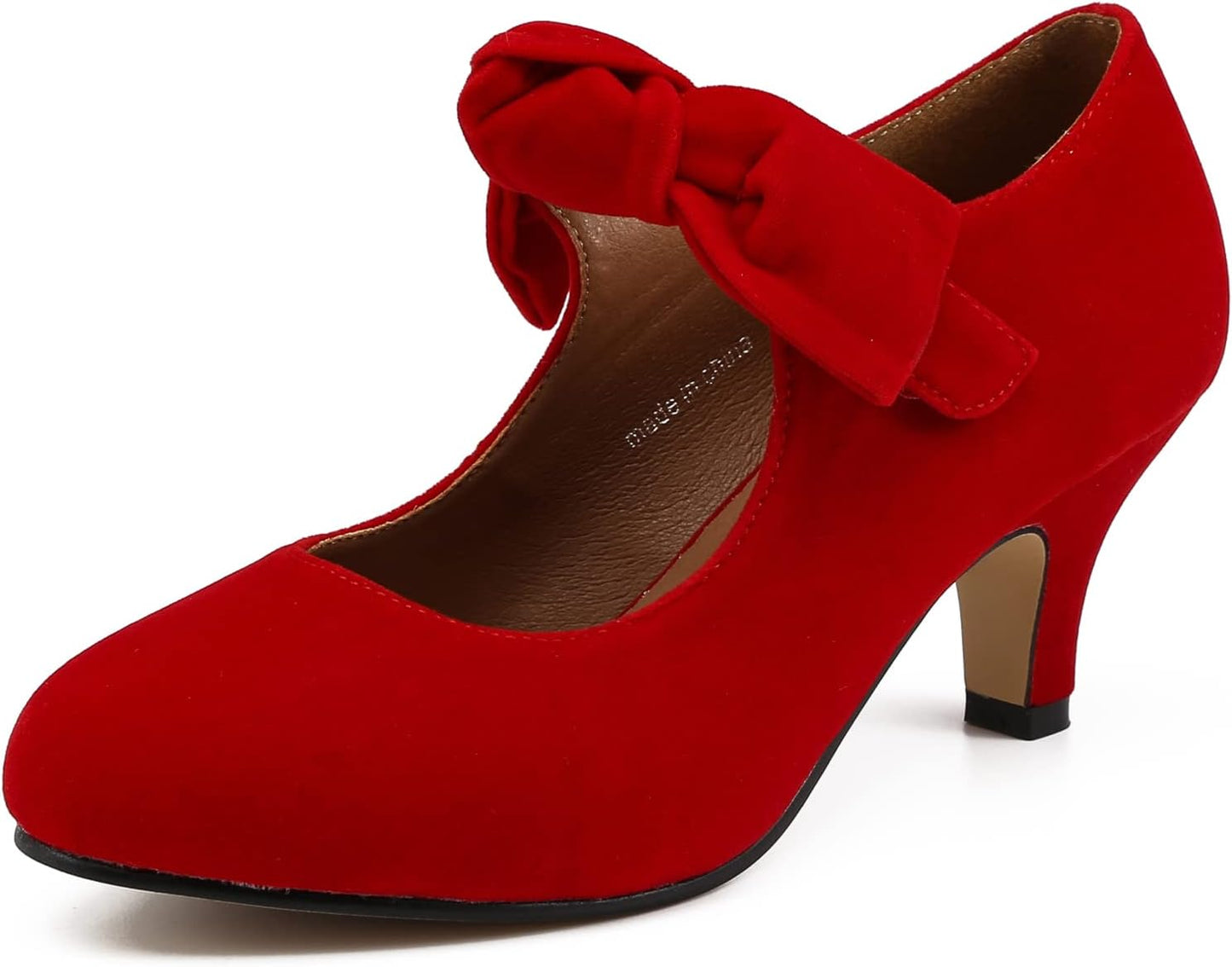 Elegant Red Bow Heels for Women - Stylish Mary Jane Pumps