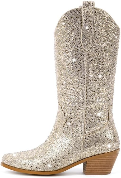 Richealnana Sparkly Rhinestones Cowboy Cowgirl Style Boots