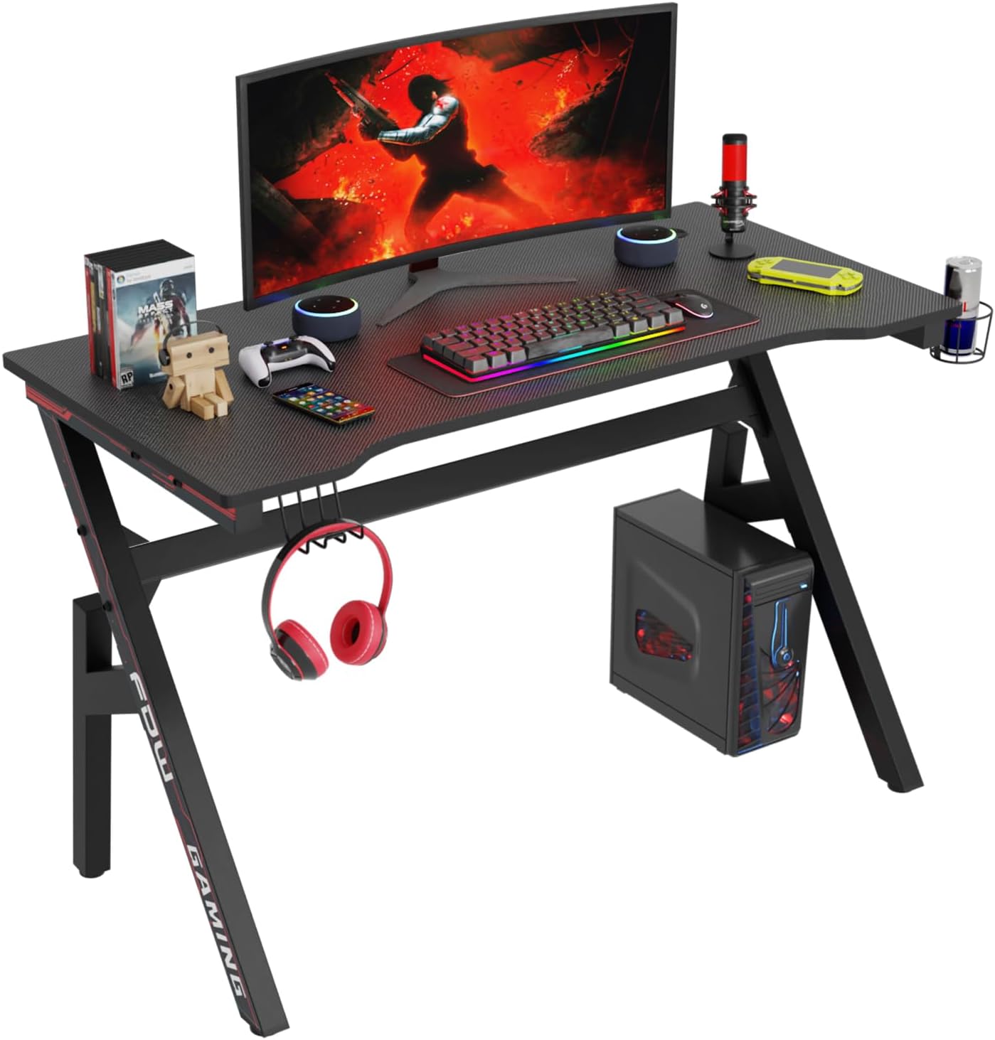 Ultimate Gaming Desk with Cup Holder & Hook