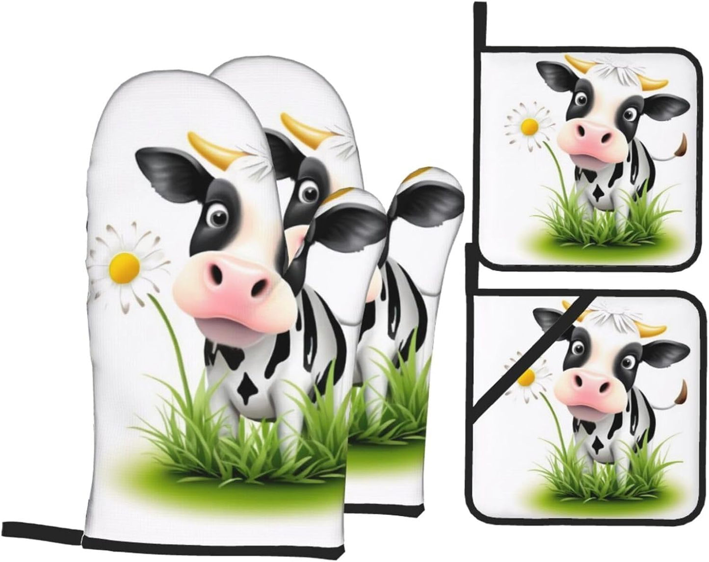 Heat-Resistant Cow Oven Mitts Set
