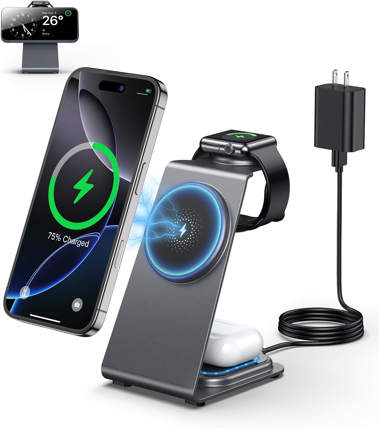 HiHiniu Magnetic 3-in-1 Wireless Charger - Charge Multiple Devices Simultaneously