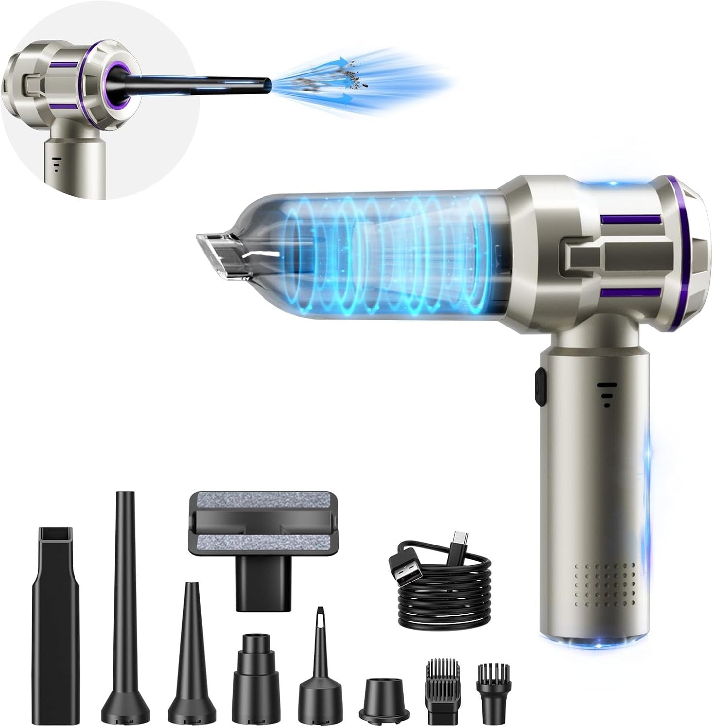Powerful 15000PA Portable Car Vacuum - Brushless Motor - Purple