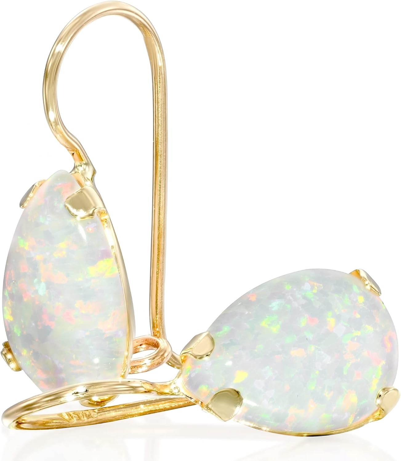 14K Gold Dangle Earrings for Women - Opal Teardrop Design